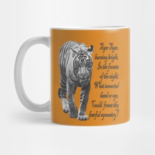 Tiger in Black & White- with William Blake verse - Dark font Mug